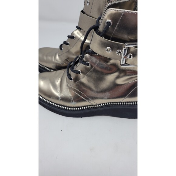 Women's Michael Kors Vivia Nickle Metallic Buckle Lace Leather Combat Boot - Picture 9 of 10